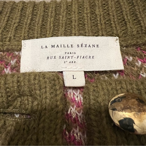 Sezane Hamel Gilet Cardigan Sweater in Khaki Multicolor Metallic Gold size Large - Picture 6 of 9